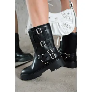 Cordova Buckle Block Heel Ankle Booties - Black Girl Women