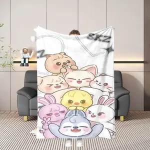 1PC Cute Cartoon Print Cozy Throw Blanket Skz Pattern, Soft Fabric Bedding, Perfect Gift for Family Friends, Ideal for Sofa Car Office Camping Travel