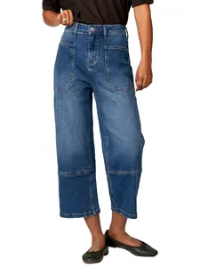 Sidefeel Women's Wide Leg Jeans High Waisted Stretchy Big Pockets Capri Denim Pants Summer Outfit