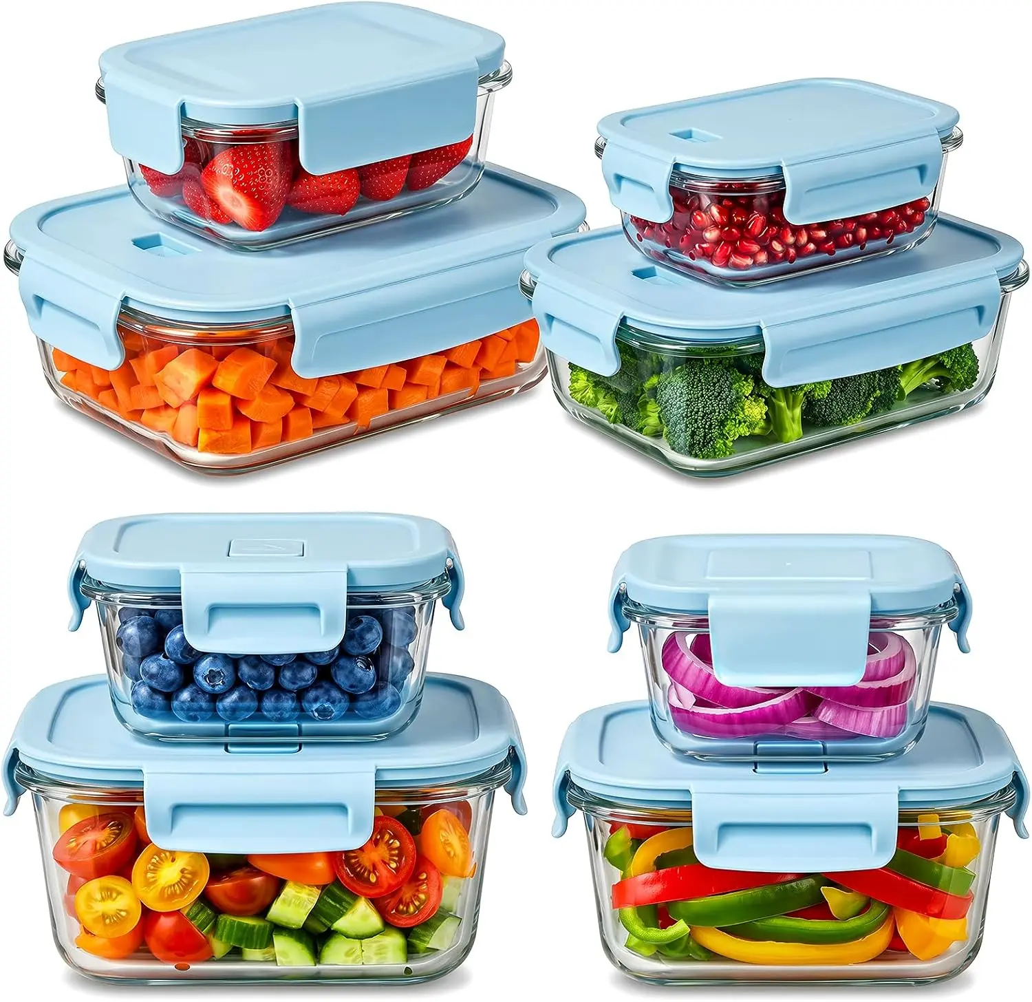 8 Pack (4 Container And 4 Lids)Glass Food Storage Containers with Lids | Meal Prep Containers with Snap Locking Lids, Airtight Lunch Containers for Microwave, Oven, Freezer and Dishwasher, BPA Free