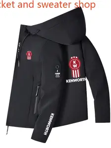 Men's Kenmorth Logo Lightweight Polyester Hooded Jacket, Casual Outdoor Spring/fall Coat, Durable Fabric, Zip Pocket, Fitted Style