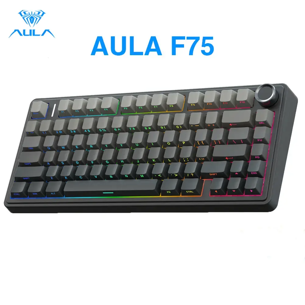 Aula F75 Mocha Brown 75% Wireless Mechanical Gaming Keyboard - Pre-lubricated Linear Switches, Tri-Mode Connection, Hot-Swappable (3/5-Pin), RGB LED Backlit Keyboard, Volume Knob, Creamy Sound Budget Pro PC Accessories Gaming, summerwins, Smooth, Gamer St