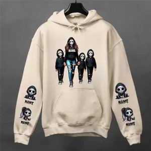 Personalized Halloween Mama Hoodie, Custom Kids Names Sweatshirt, Spooky Mom Hoodie, Custom Mama Halloween Sweatshirt with Kids Names on Sleeves,Halloween Party Gift for Mom
