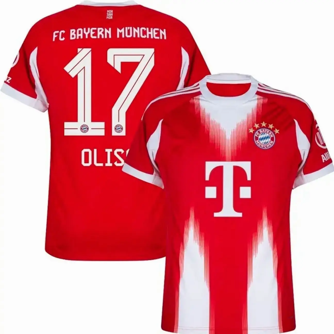 Bayern Munich #17 Olise Home/Away Jersey 2025/26-27 – Unisex Red Bundesliga Replica Soccer Shirt, Football Fan Match Day Top PJ