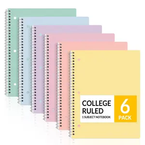 6-Pack Spiral Notebooks College Ruled 1-Subject 70 Sheets 8"x10.5" Aesthetic Pastel School Notebooks for Students Journaling & Note Taking Rule Sketchbook Post-It Tabbed Section Bright Color Self-Stick Note Pad