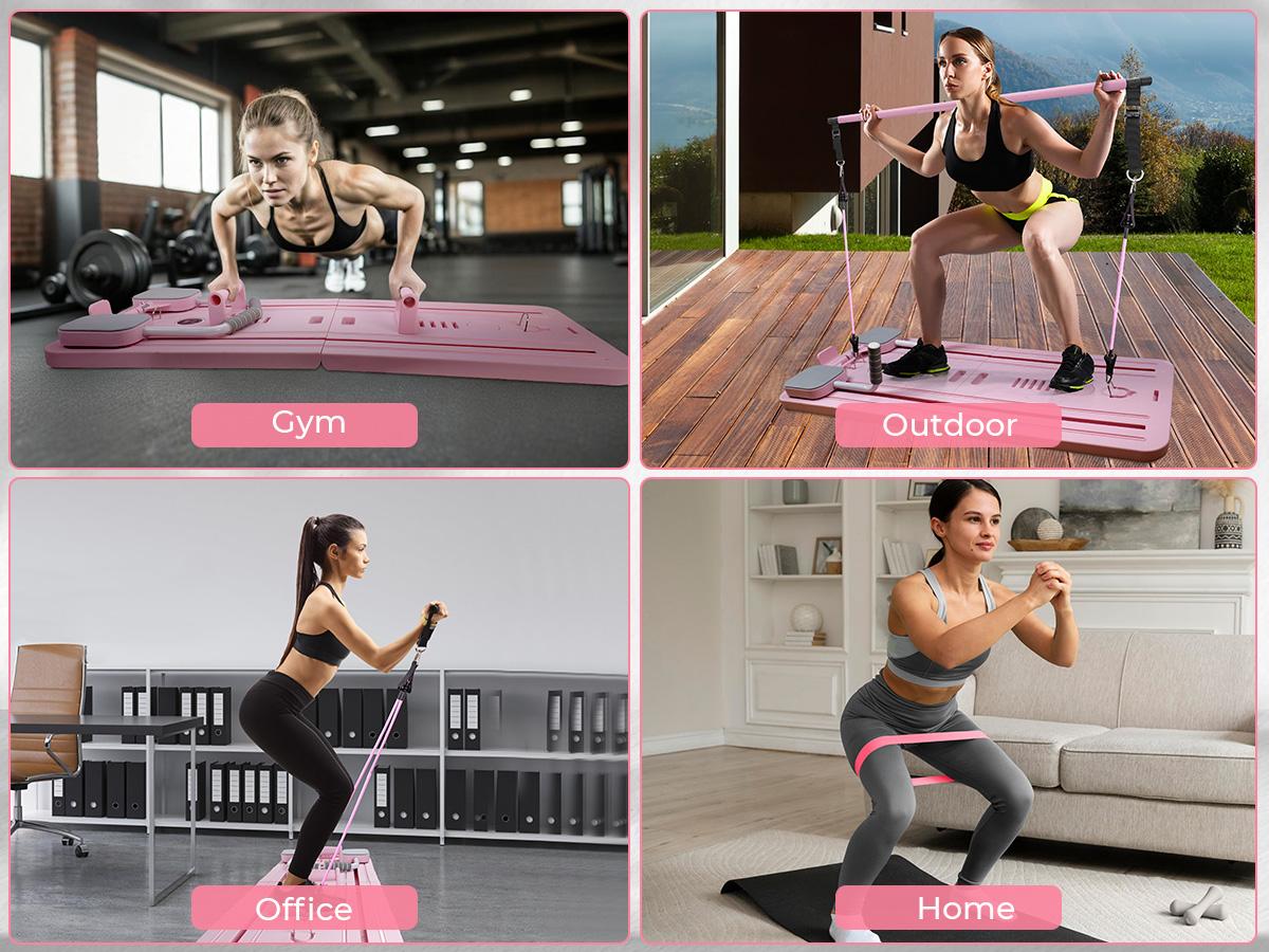 Homimanor Foldable Pilates Board Set for Beginners, Portable Home Exercise Kit with Pilates Bar and Resistance Bands for Daily Fitness & Stretching