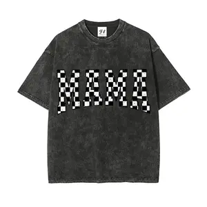 Checkerboard "MAMA" Vintage Washed T-Shirt | Retro Acid Wash Oversized Graphic Tee, Aesthetic Mama Life Top, Unisex Soft Cotton Streetwear