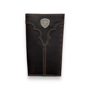 Men's Ariat Rodeo Wallet/Checkbook Cover - Brown Metal Shield Logo