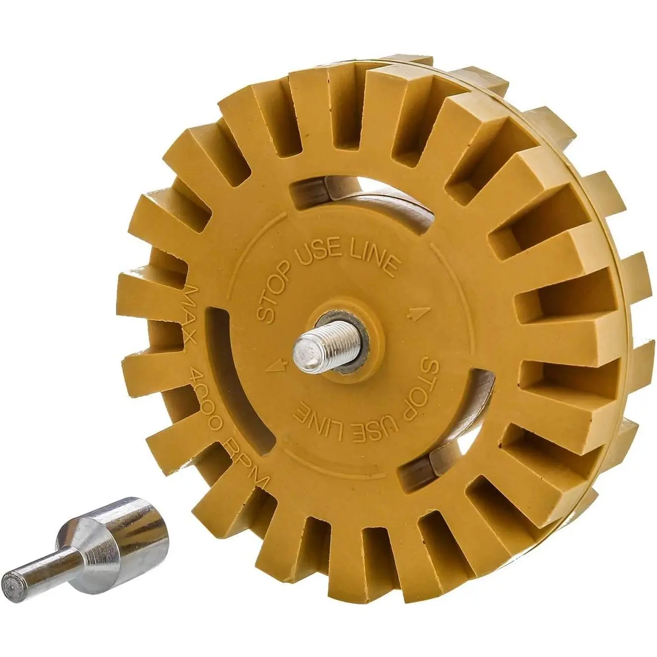 Rubber Eraser Wheel with Drill Adapter - 4" Knobby Slotted Edge Pad - Decal Remover Wheel - Sticker Remover Tool - Removes Adhesives on , Auto, Boat, RV & Signs