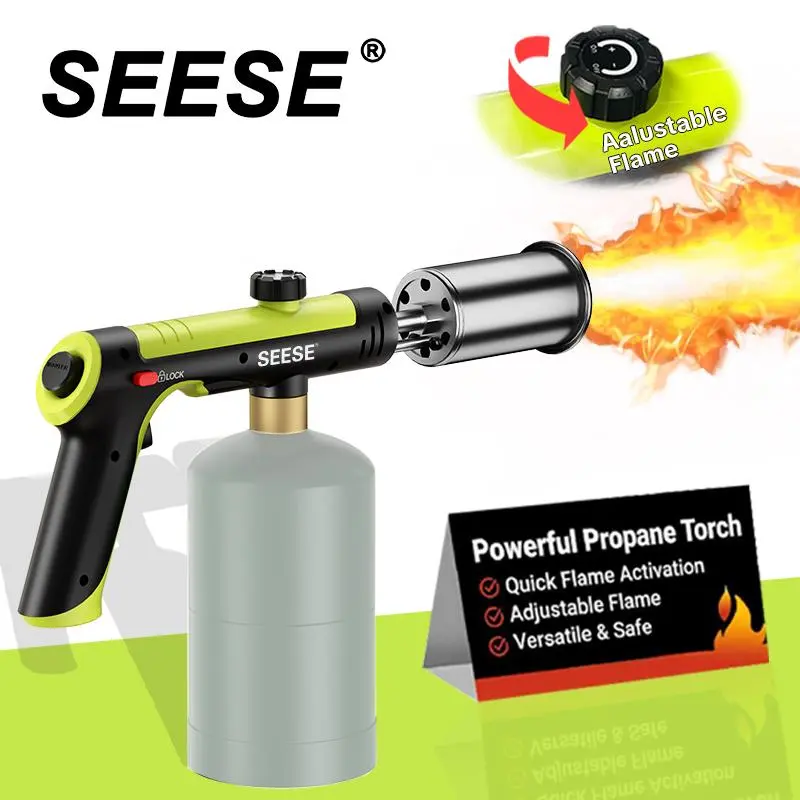 【Auction】SEESE Powerful Propane Torch(Propane Tank Not Included),With One-Touch Max Fire Button and Safety Lock, Adjustable Blow Torch for Sous Vide Searing Steak, BBQ,Fireplace,Charcoal Wood toolupgrade