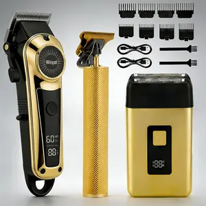 3-Piece Professional Blonde Hair Clipper & Trimmer Kit for Men - USB-Rechargeable Barber Set Featuring LCD Display, Adjustable Blade Hair Clippers, and Professional Men's Trimmer