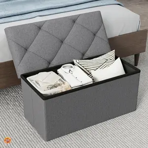 Heavy-Duty Multi-Functional Folding Storage Ottoman with Cushion for Indoor & Outdoor Use, Space-Saving Design, Water-Resistant & Easy-Clean Surface, Perfect for Living Room, Bedroom, Patio, Garden Storage - Grey