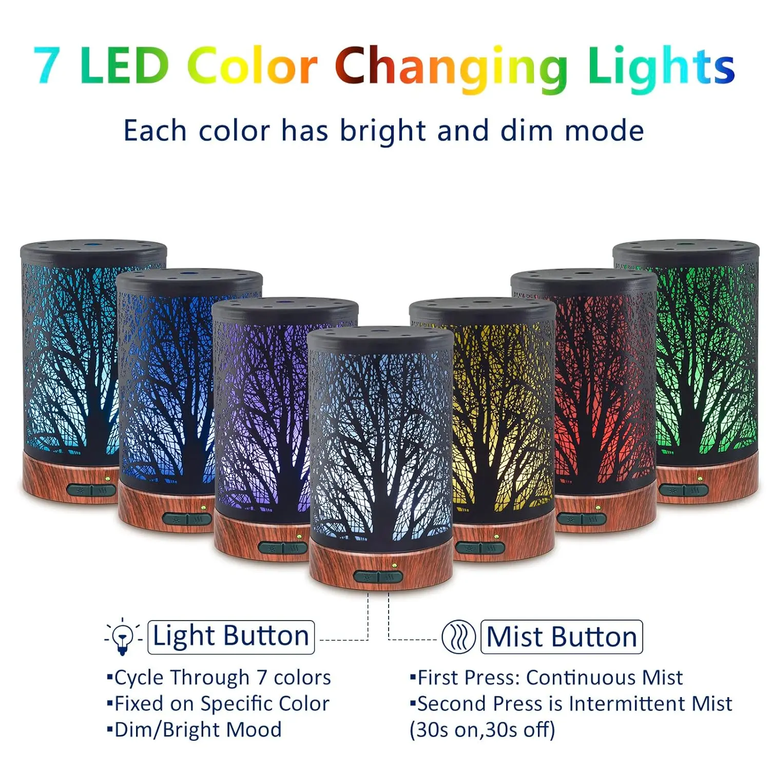 EQUSUPRO Essential Oil Diffuser 150ml Metal Aromatherapy Oil Diffuser Ultrasonic Cool Mist Diffuser with Auto Shut-Off Protection,7 Colors Changed LED for Home Office SPA Yoga