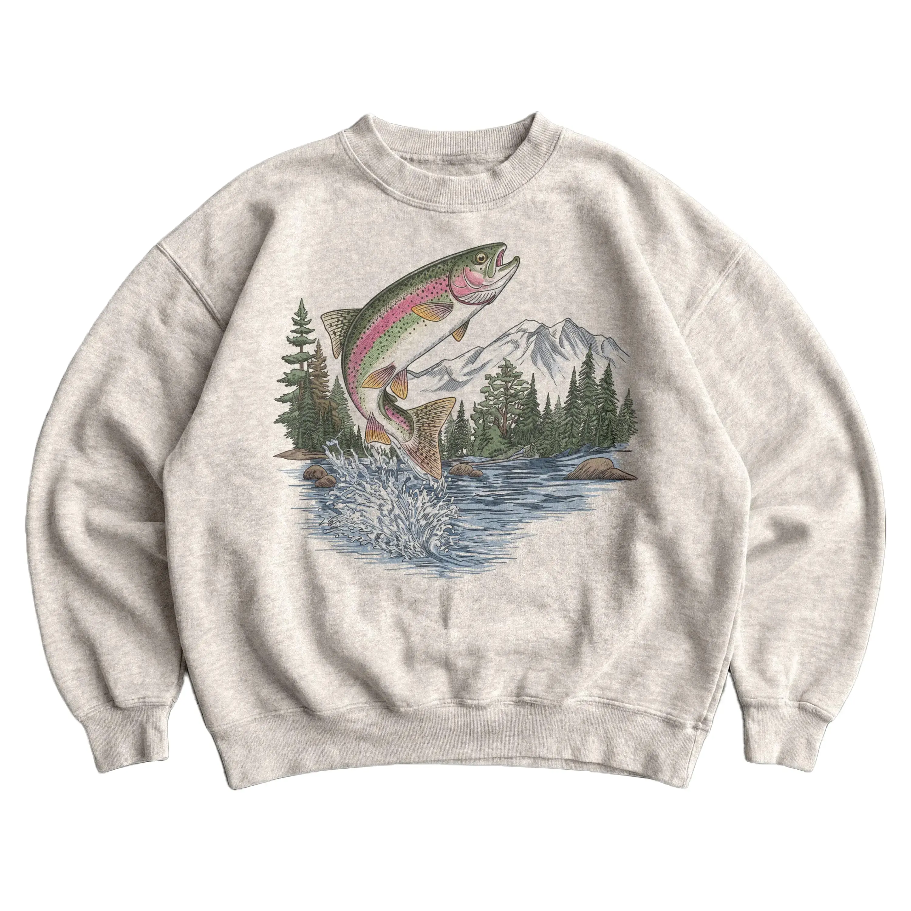 90s Rainbow Trout Sweatshirt - Unisex Men & Women's Graphic Sweater - Vintage Nature Fish Crewneck - Old School - Fishing Pullover