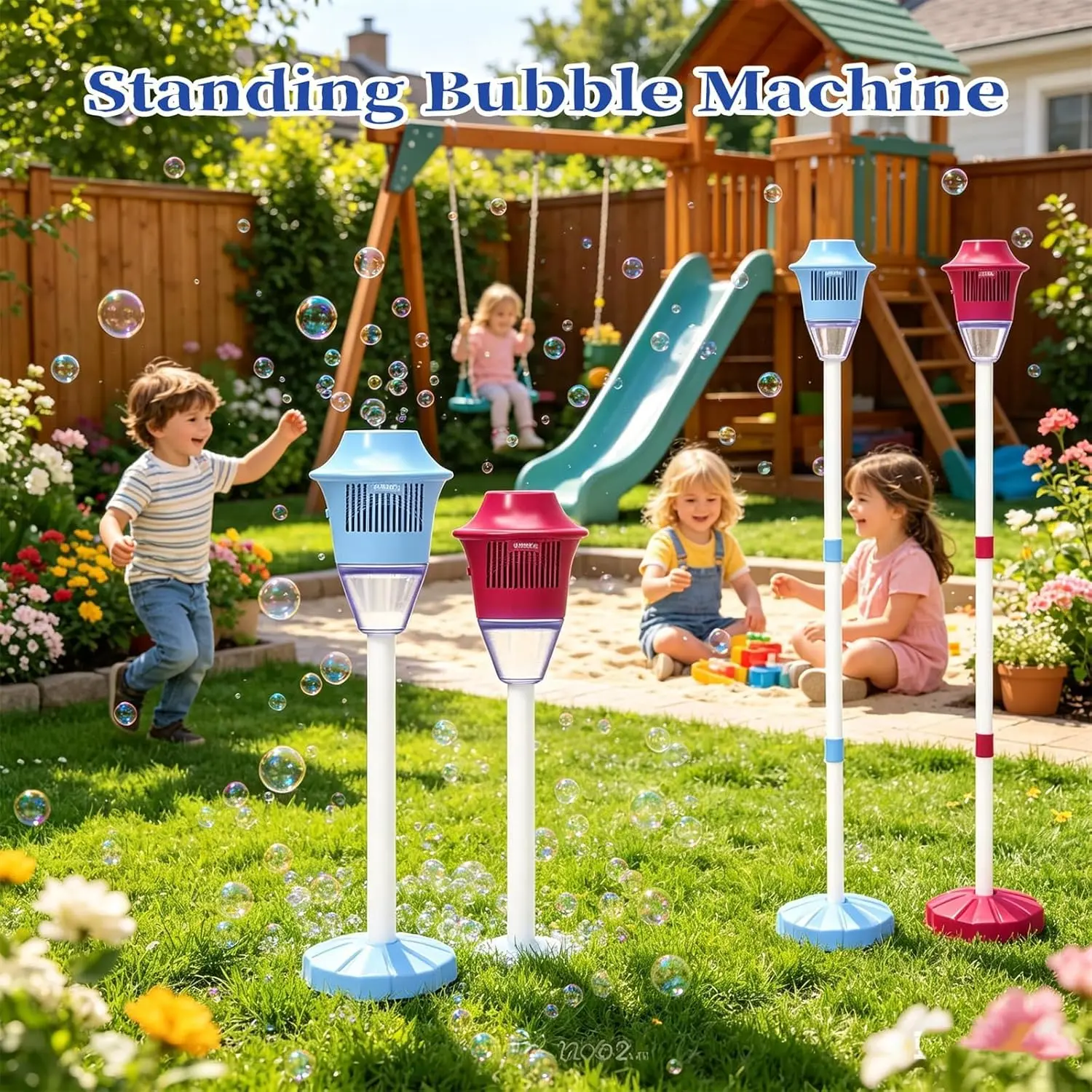 47in Tall Automatic Bubble Machine with Lights & Music, Street Lamp Design - Adjustable 3-Piece Height Design, Batteries Built-In, Party Decorations for Kids' Birthdays, Outdoor Fun, Creates Continuous Bubble Shower