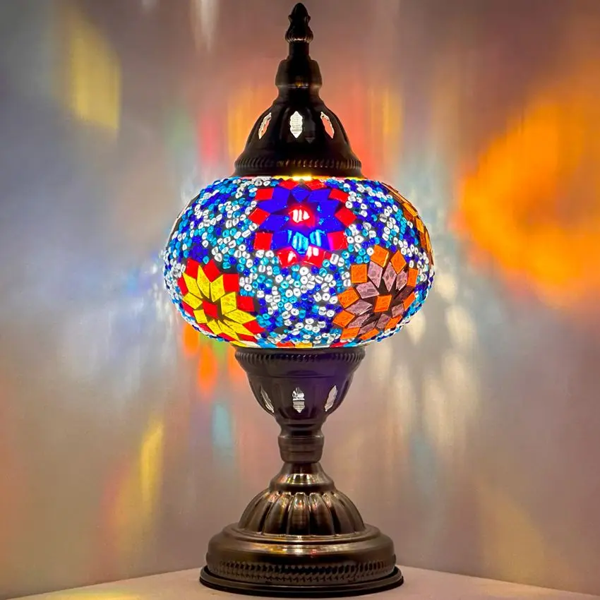 Tropical Elegance: Rainbow Hibiscus Desk Lamp with Mosaic Art