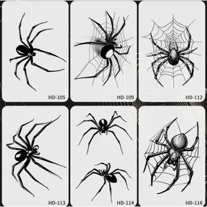 6Sheet Juice Tattoo Spider Temporary Tattoo Sticker Lasts 15 Days Waterproof Semi-Permanent Realistic Body art Cool Party