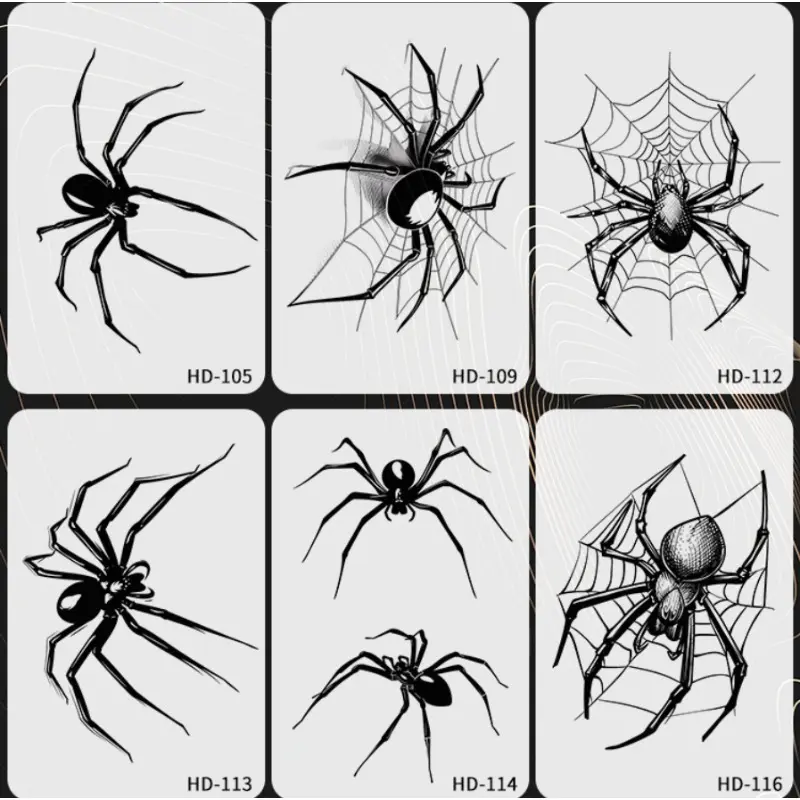 6Sheet Juice Tattoo Spider Temporary Tattoo Sticker Lasts 15 Days Waterproof Semi-Permanent Realistic Body art Cool Party