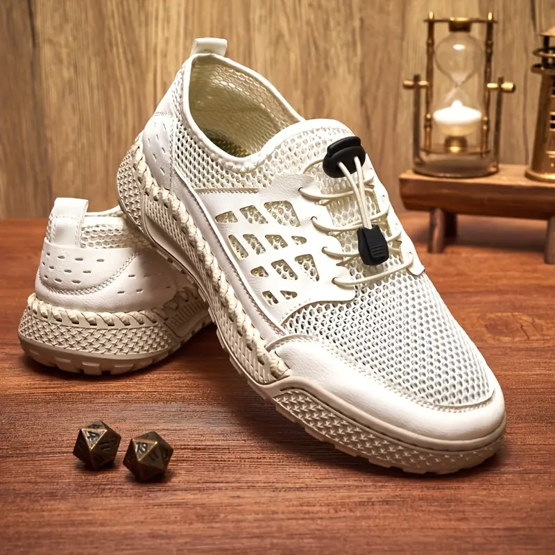 Men's Breathable Mesh Sports Sandals, with Adjustable Elastic Straps, Non-Slip Shock-Absorbing Sole, Suitable for Gym, Running and Beach - White, Sizes 39-48