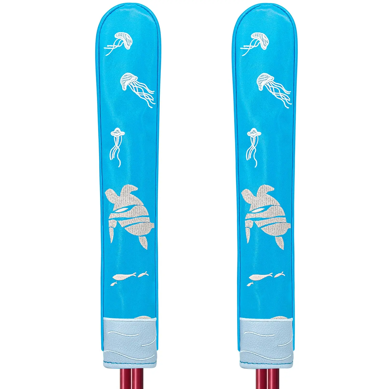 Marine Life Embroidered Golf Alignment Stick Cover, Premium PU Golf Direction Rod Sleeve, Durable Golf Training Accessory for Men & Women