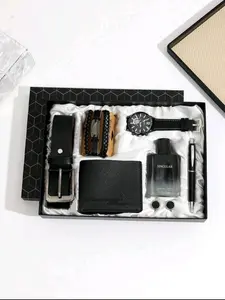 Men's Luxury Accessory Gift Set with Wallet Belt Watch Pen and Keychain
