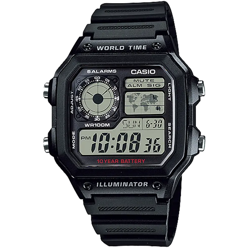 AE1200 | World Time Digital Watch | CASIO