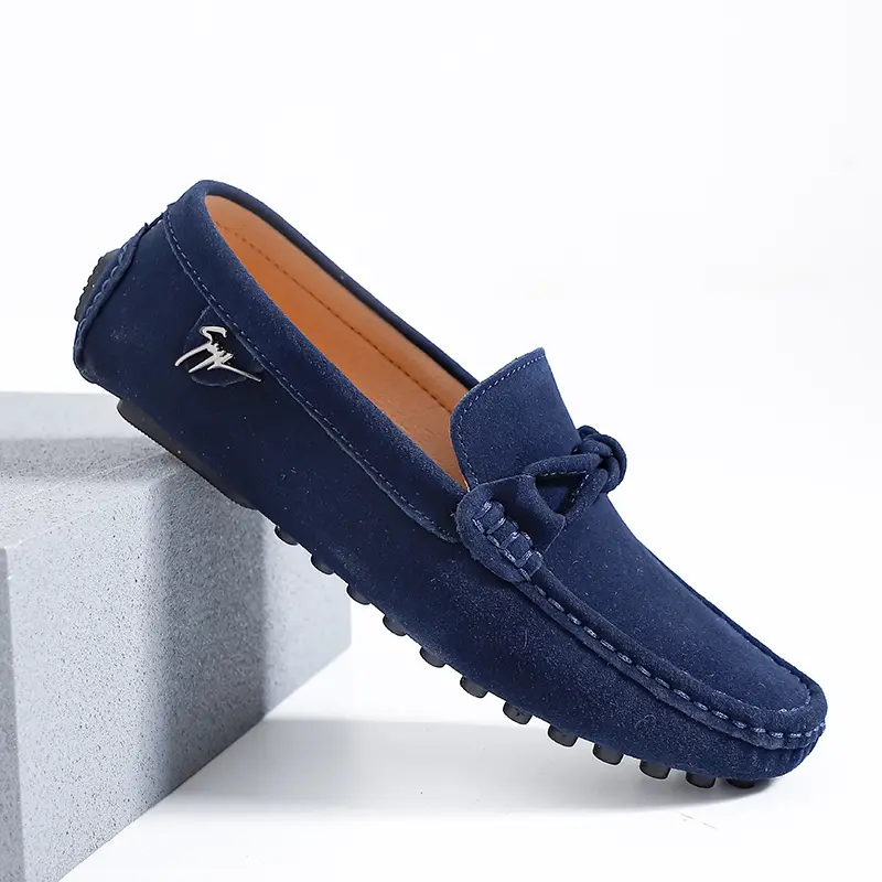 Men’s driving shoes/loafers made of suede leather, soft sole, lightweight, non-slip, handmade casual leather footwear