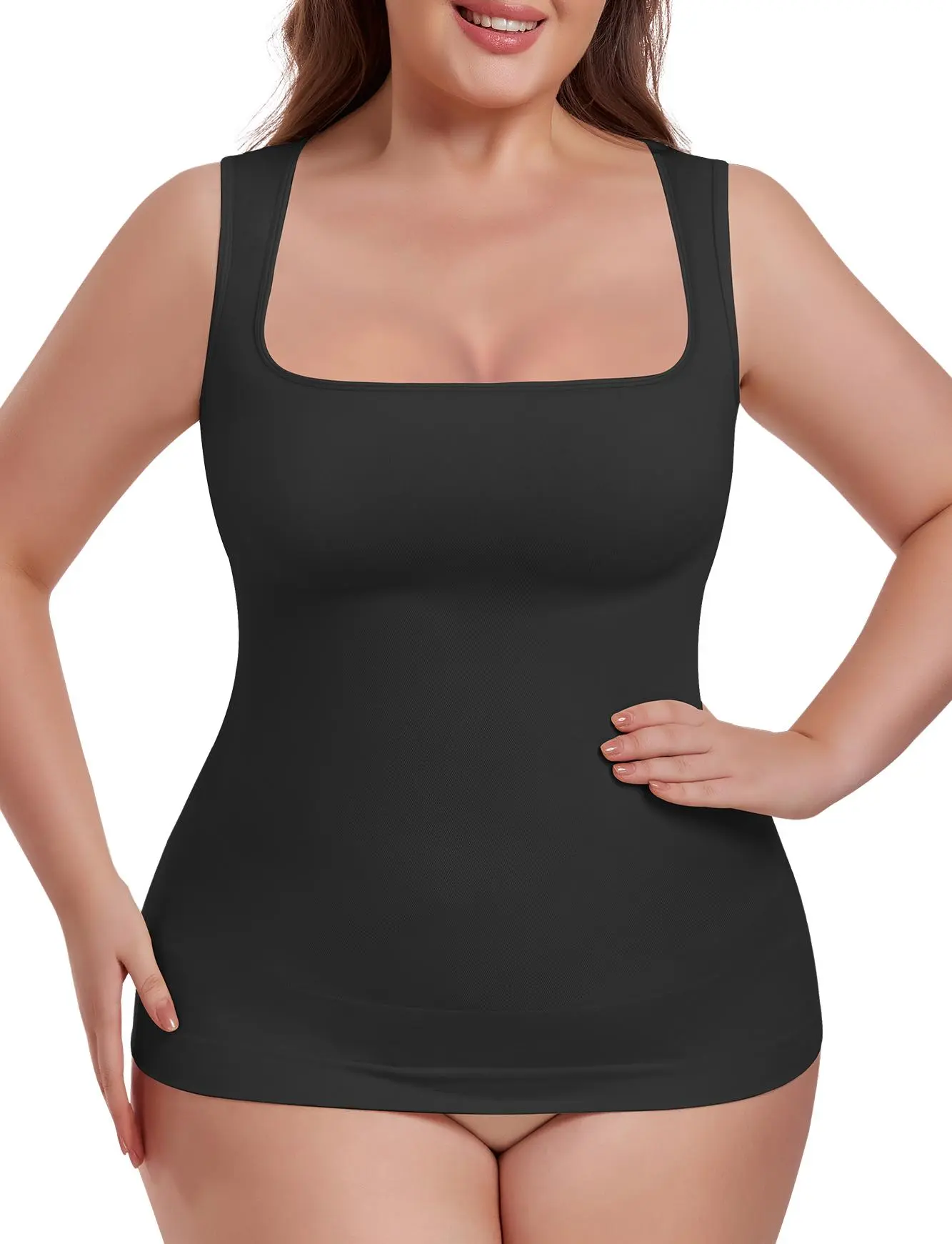 Women's Seamless Square Neck Tummy Control Shapewear Tank Top - Smooth, Comfortable Fabric, Feminine Support Compression Body Shaper for Gym Workouts, Abdomen Toning