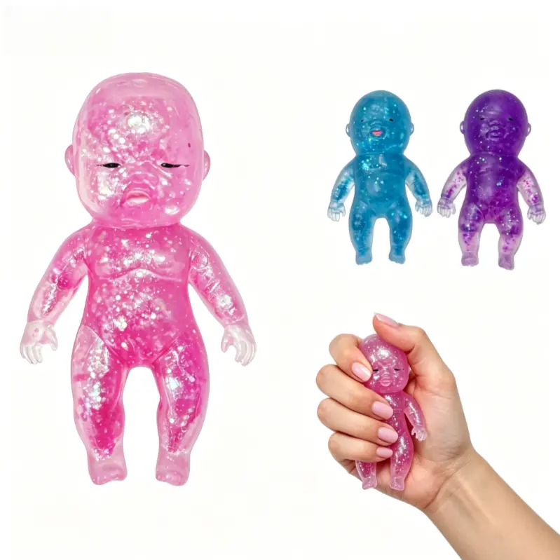 3Pcs Baby Squishy Stress Toy Slow Rising Transparent Squeeze Soft Stretchy Fidget Toy for Anxiety Relief Cute Sensory Squishies Novelty Party Favor(Blue/Pink/Purple)