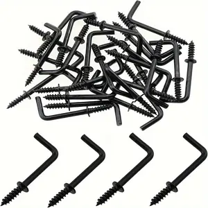 20pcs Ceiling Hook, L Shaped Hanging Hook, Black Right Angle Medallion Hook, Metal Frame Screw Hook, Suitable for Hanging Painting And Curtains And Everyday Clothes