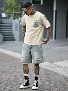 Denim Bermuda Shorts Men Distressed Jean Shorts