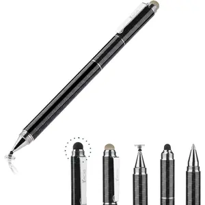 Capacitive Stylus Pen, 4-in-1 High Sensitivity and Precision Touch Screen Stylus Clear Disc Tip,Black Rubber Tip &Mesh Fiber Tip Compatible with Universal Touch Screen Device,Black