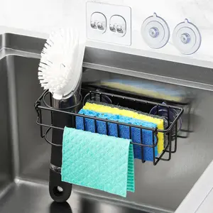 3-In-1 Sponge Holder for Kitchen Sink, 2 Type Suspension Options (Suction Cups & Adhesive Hook), Hanging Sink Caddy Organizer Rack - Sponge, Dish Cloth, Brush, Scrubber, 304 Stainless Steel