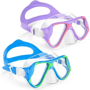 2 Pack Kids Swim Goggles Mask for Boys Girls 3-14, Tempered Glass Lens 180° HD View with Nose Cover for Pool Beach