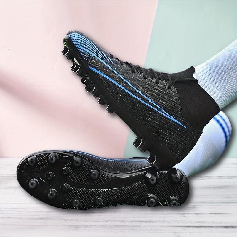 LISM Men's Soccer Cleats - Lace-Up Football Shoes with Cushioned PU Sole, Non-Slip Traction for Sports, Gym, Casual - Black/Blue Accent Sneakers (Unisex-like Design) - Easy-Clean Footwear, Indoor Soccer Shoes, Comfortable Fabric Insole, Sports Footwear, S