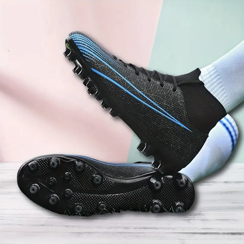 LISM Men's Soccer Cleats - Lace-Up Football Shoes with Cushioned PU Sole, Non-Slip Traction for Sports, Gym, Casual - Black/Blue Accent Sneakers (Unisex-like Design) - Easy-Clean Footwear, Indoor Soccer Shoes, Comfortable Fabric Insole, Sports Footwear, S