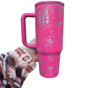 Western Bows Coquette Design Tumbler 40oz No Leak Straw BPA Free Handheld Reusable Durable Laser Engraved Pink Stainless Steel Flask Trendy Water Cup Washable Portable Drinkware Container Lid Mug Bottles Stylish
