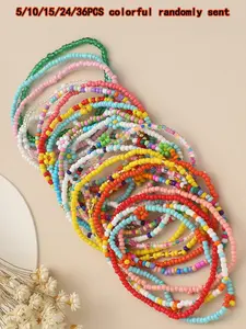 Random Color Beaded Anklets, 5/10/15/24/36pcs/set Boho Style Bohemian Fashion Fashionable Anklets for Women & Girls, Trendy All-match Exquisite Y2k Body Jewelry As Birthday Gift