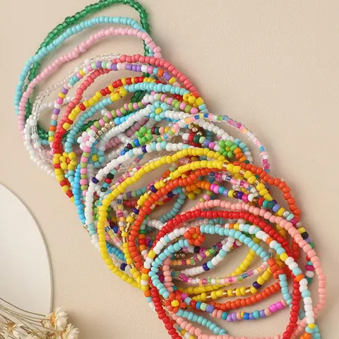 Random Color Beaded Anklets, Foot Jewelry, Trendy Fashionable Accessories, 5/10/15/24/36pcs/set Boho Style Bohemian Fashion Fashionable Anklets for Women & Girls, Trendy All-match Exquisite Y2k Body Jewelry As Birthday Gift