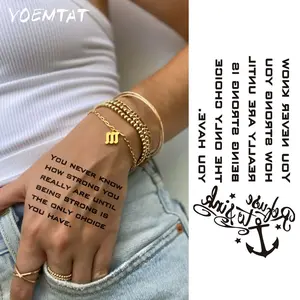 Waterproof Temporary Tattoo Sticker Black Simple Line Anchor Hook Star Font-You never know how strong you really are until being strong is the only choice you have Body Art Arm Fake Tattoos Sleeve For Women Men Aldult Hand Wrist Waist Abdomen Ankle