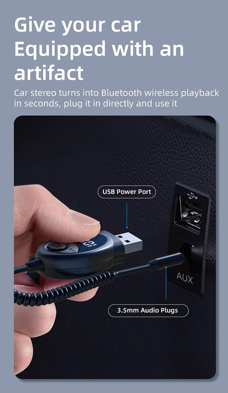 Aux to Bluetooth 5.3 Adapter,USB-3.5mm Aux Audio Adapter Receiver with Built-in Mic for Hands-Free Calls,Plug and Play Bluetooth Receiver,Compatible with Car Speaker and Home Audio Aux to Bluetooth 5.3 Adapter,USB-3.5mm Aux Audio Adapter Receiver with Built-in Mic for Hands-Free Calls,Plug and Play Bluetooth Receiver,Compatible with Car Speaker and Home Audio