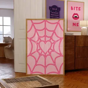 Pink Halloween Decor, Pink Cobweb Heart, Preppy Wall Art Halloween, Pastel Goth Wall Art, Creepy Cute Print, Spooky Unframed Poster