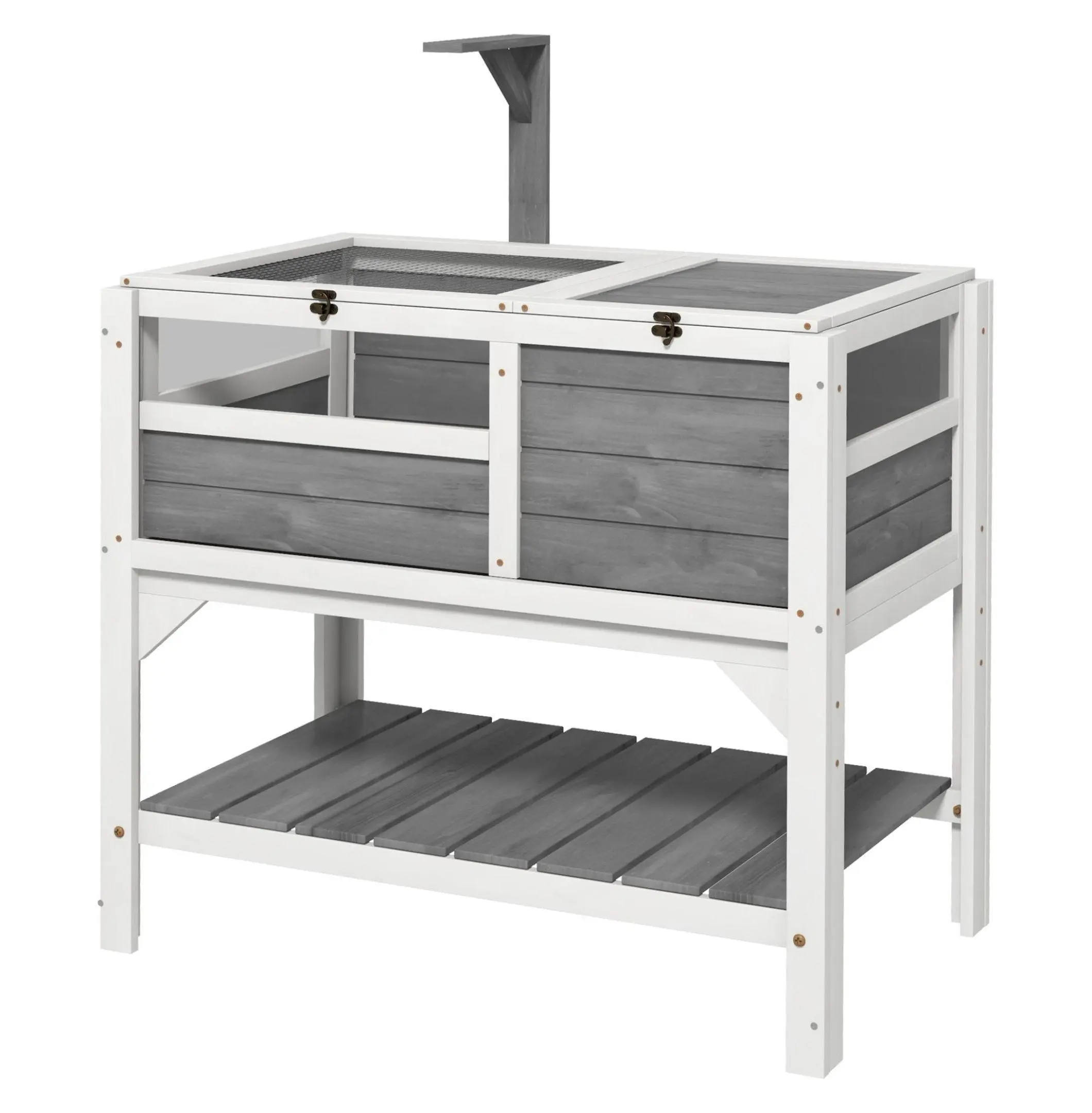 Tortoise Habitat with Shelf - Indoor Reptile Enclosure with Weather Protection - Light Gray Tortoise Cage