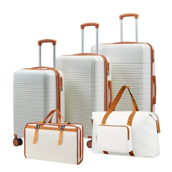 5-piece PP luggage set, silent spinner wheels, hard-shell travel case
