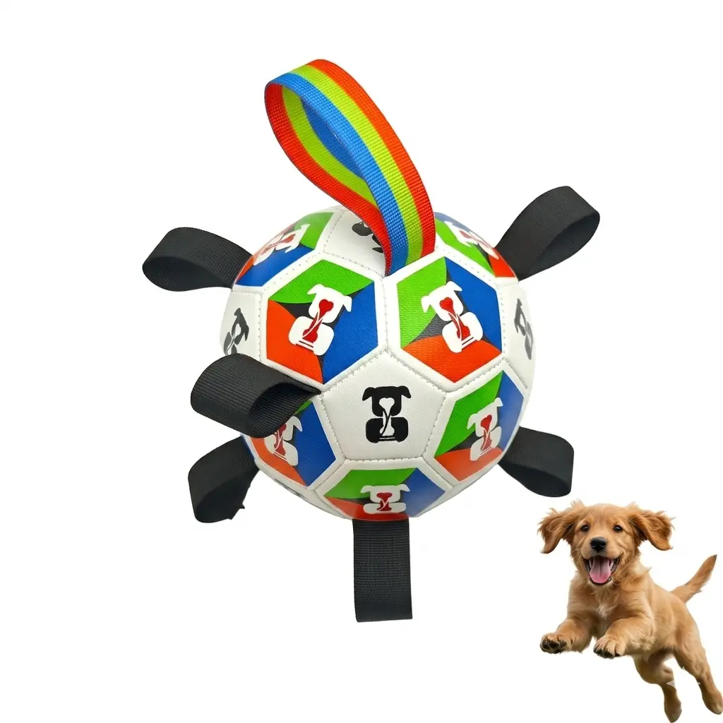 RuffBud Durable Dog Soccer Ball with 9 Grab Tabs - Heavy-Duty Floating Outdoor Herding Toy, Boredom Buster for High-Energy Medium-Large Dogs