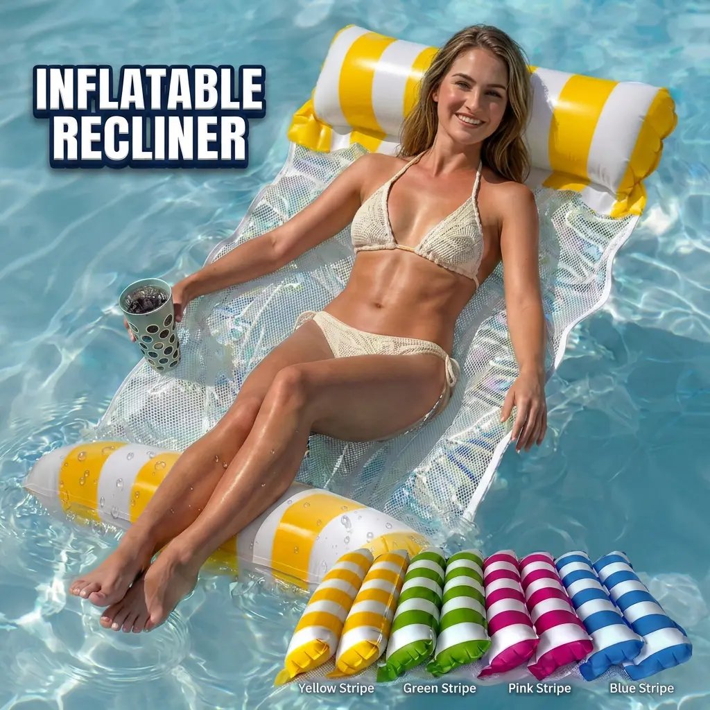 Foldable Inflatable Water Hammock Chair, 1pc Portable Floating Bed with Mesh Backrest for Relaxation, Pool Float Lounge, Swimming Pool & Beach Floating Bed #TOP PICKS