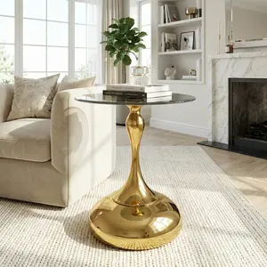 Living Room Small Coffee Table, end table, tempered glass top,small round side table for small space ,Cocktail Table,