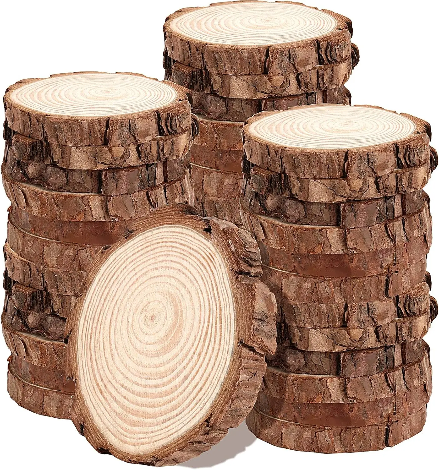 High Quality Pine Wood Round Slices Coaster Set - 50 Pcs, 3.5-4 in Smooth Unfinished Rounds for DIY Woodwork, Rustic Home Decor, Wall Decorations