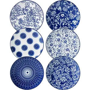 Ceramic Dessert Plates Set - 6 Inch Mini Appetizer Plates for Kitchen - Small Salad Plate for Cake Snacks Side Dish, Microwave Dishwasher Safe, ,  Blue