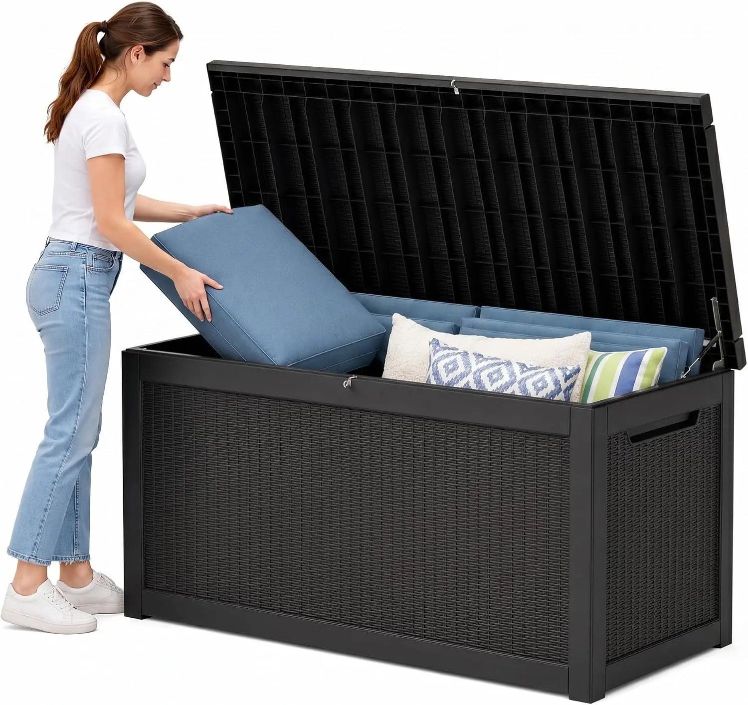 380 Gallon Extra Large Outdoor Storage Box，Resin Waterproof Deck Box，Black